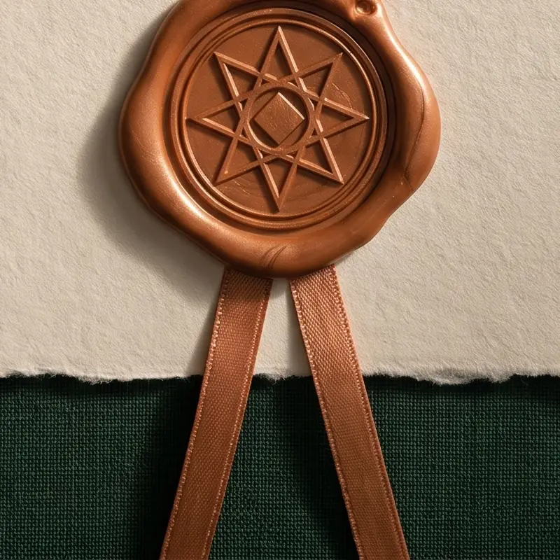 A copper wax Seal with two ribbons.
